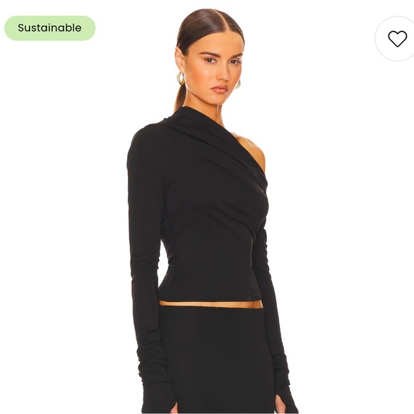 Helsa Matte Jersey Drape Shoulder Top in Black (xs) - Picture 2 of 2